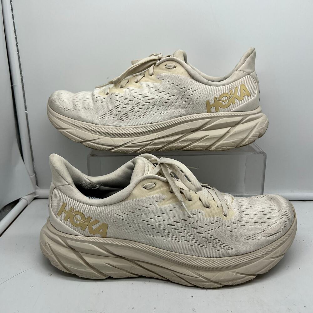 Hoka Shoes Womens 10.5 Clifton 8 Beige Running Sneakers